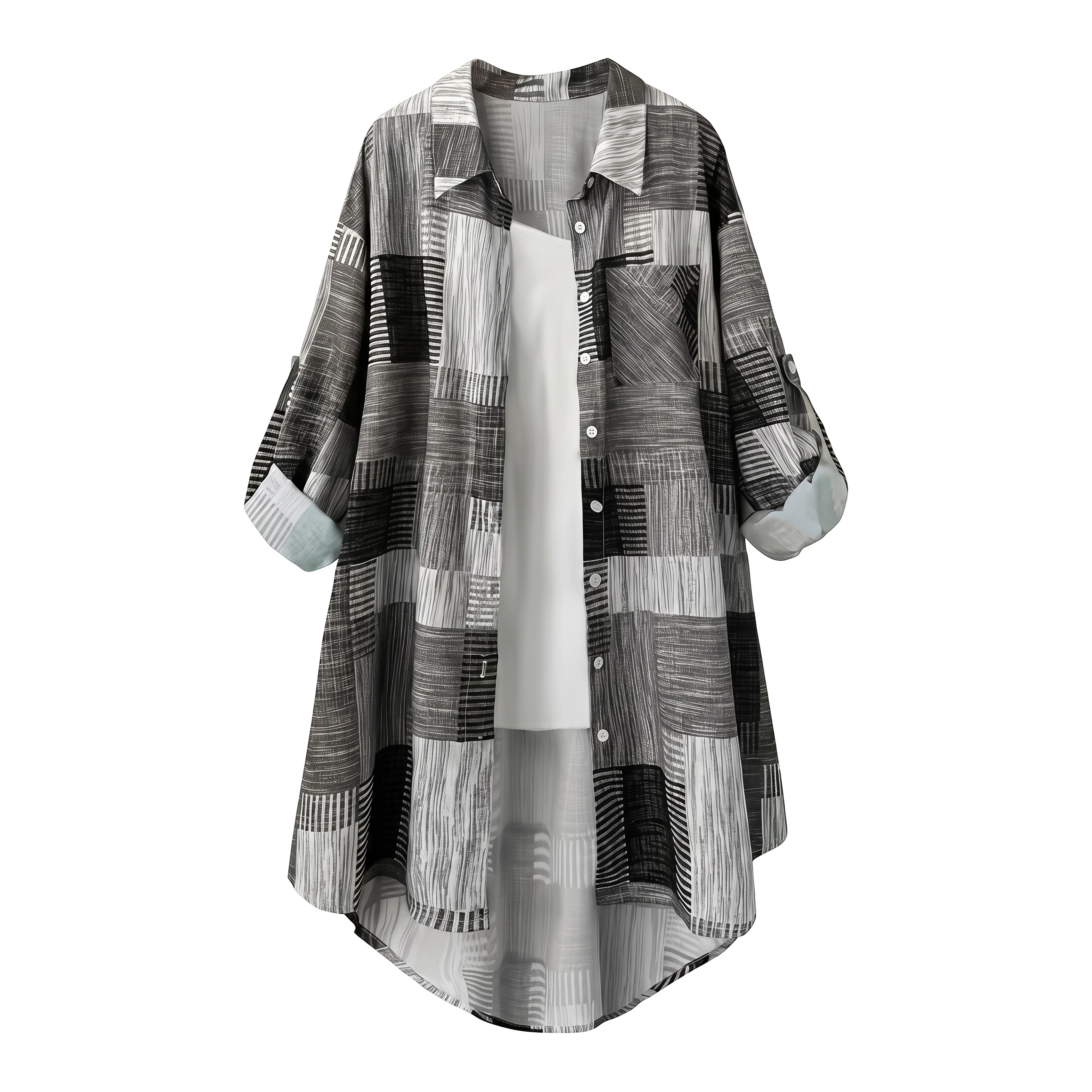Gadinus Plus Size Women's Plaid Shirt Long Sleeve Button Down Collared Blouse Loose Fit Tunic Top with Chest Pocket 6