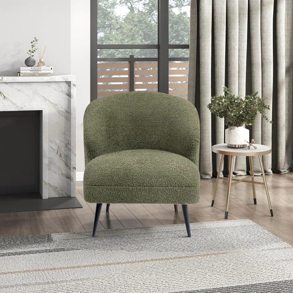 كرسي حديث، كرسي أريكة فردي منجد من قماش Boucle مع ظهر منحني لغرفة المعيشة/غرفة النوم/المكتب/الشقق