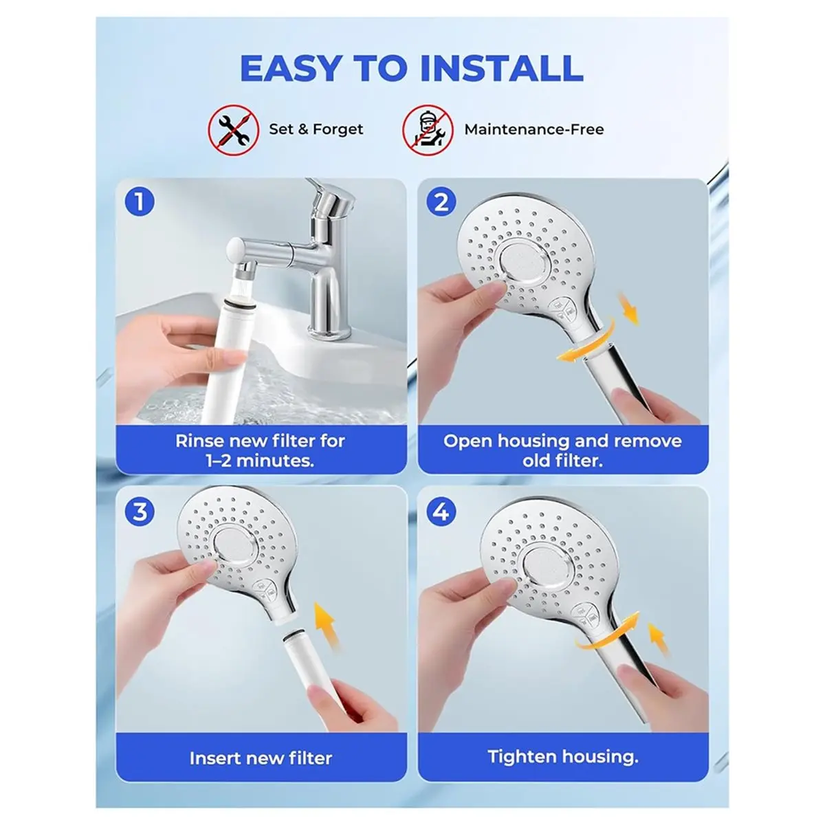 

(WSFS) Комплект из 4 сменных фильтров для ручной душевой лейки Cobbe, картридж для фильтрации воды, для смягчения воды, удаляет хлор