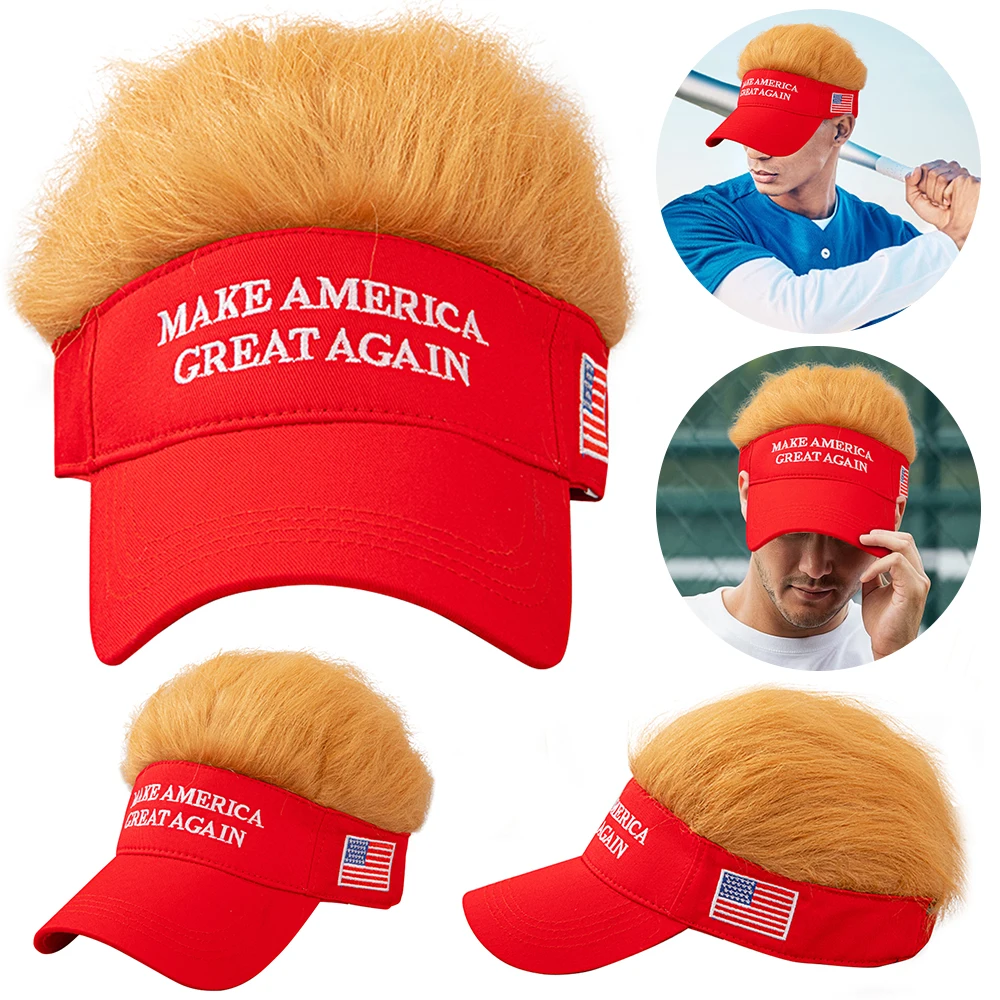 Trump Hat with Hair Sun Protection Hat Funny Embroidered Baseball Cap Adjustable Make America Great Again for Outdoor Sports