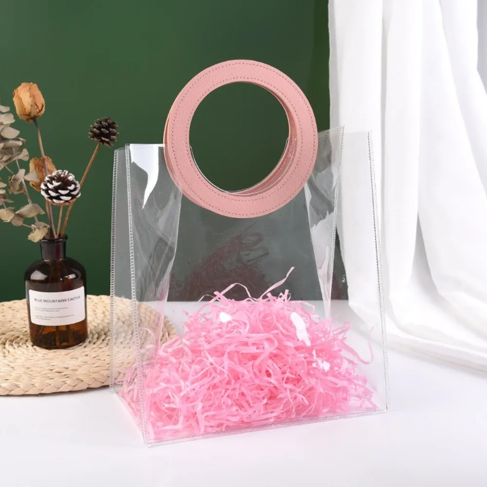 

Brand New PVC Clear Tote Bag Transparent Square Shape Handle Waterproof Storage Bag Round Shape Handle Transparent Shopping Bags