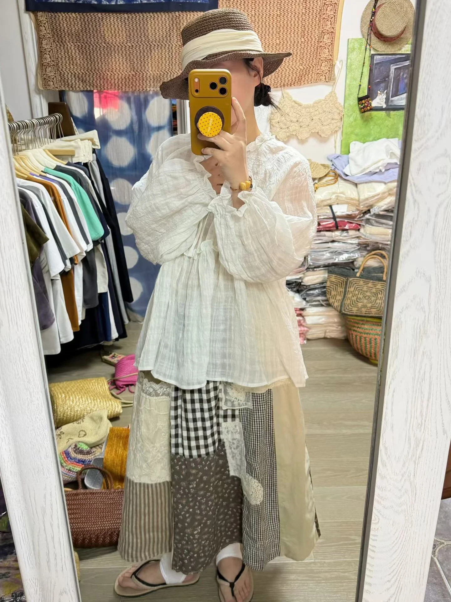 

Retro Style plus Size Women's Shirt with Dark Grid Lace Trim And Belt White Spring Summer Fashion for Plump Ladies