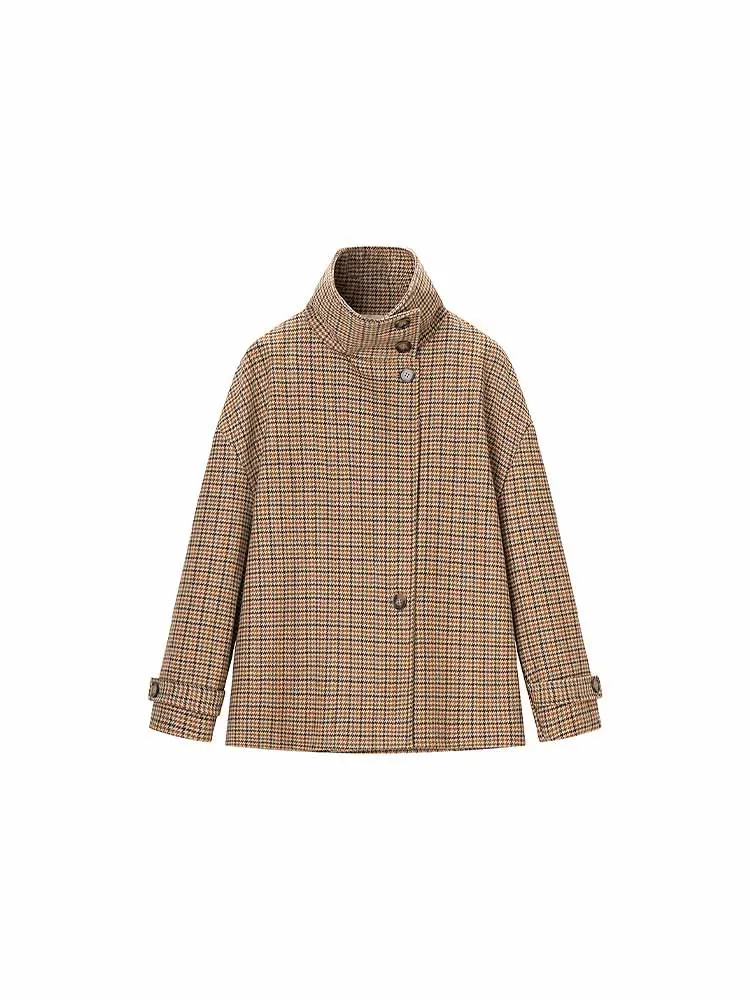 

Новая модная женская одежда в европейском и американском стиле на осень и зиму, универсальное короткое пальто с длинными рукавами и узором «гусиные лапки»