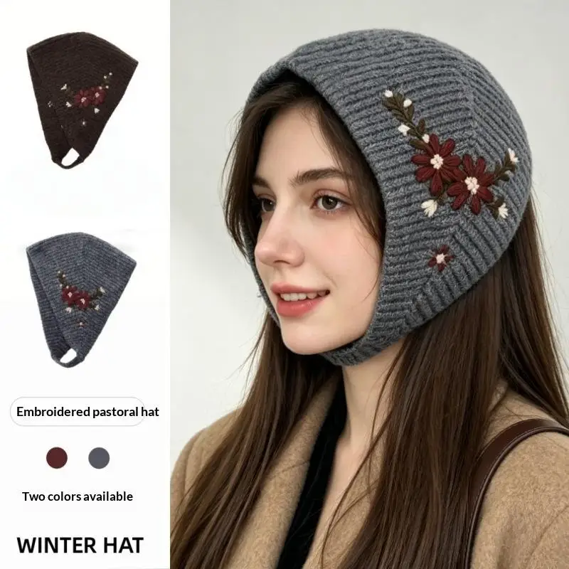 Women's Commuter Style Knitted Pullover Autumn Winter Color Block Floral Embroidery Soft Warm Casual Sweater for Ladies