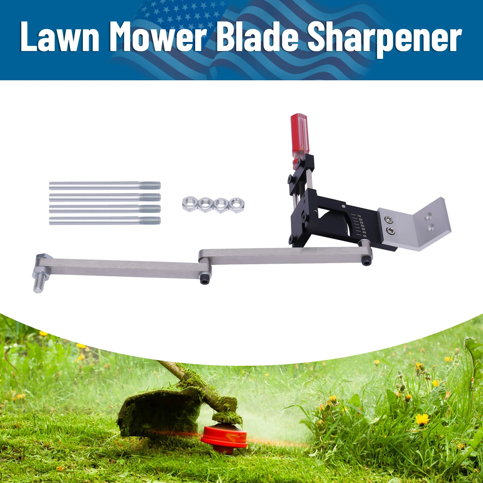 

Heavy Duty Professional Lawn Mower Blade Sharpener, Adjustable 15°-45° Angle for 2.76-5.51" Blades, Includes 4 Adapter Pins