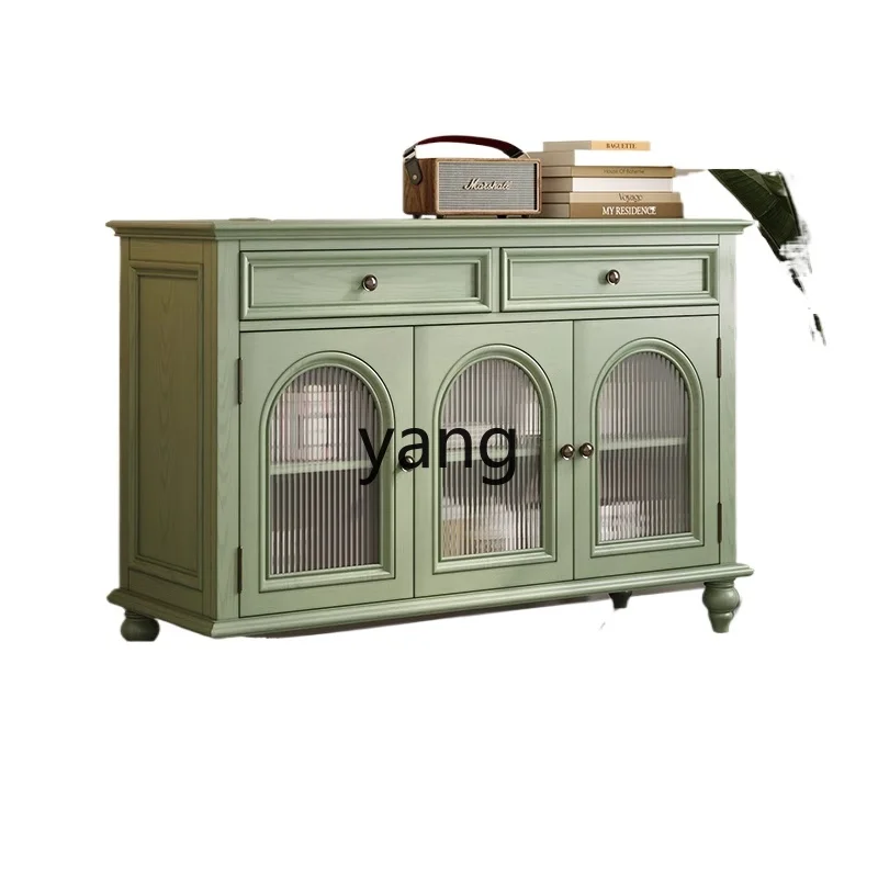 

Yjq retro solid wood dining side cabinet small apartment kitchen storage arch wine cabinet integrated against the wall