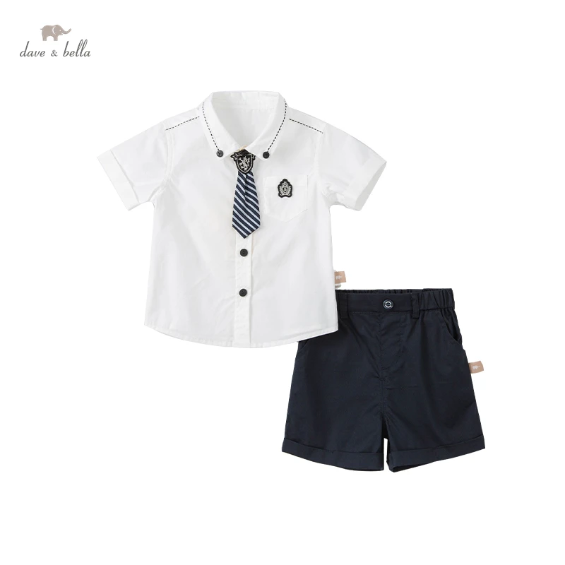 Dave Bella Children's Gentleman Summer Clothes White Shirt Shorts 2 Pcs Clothing Sets for Kids Baby Boys Suits DB2221100