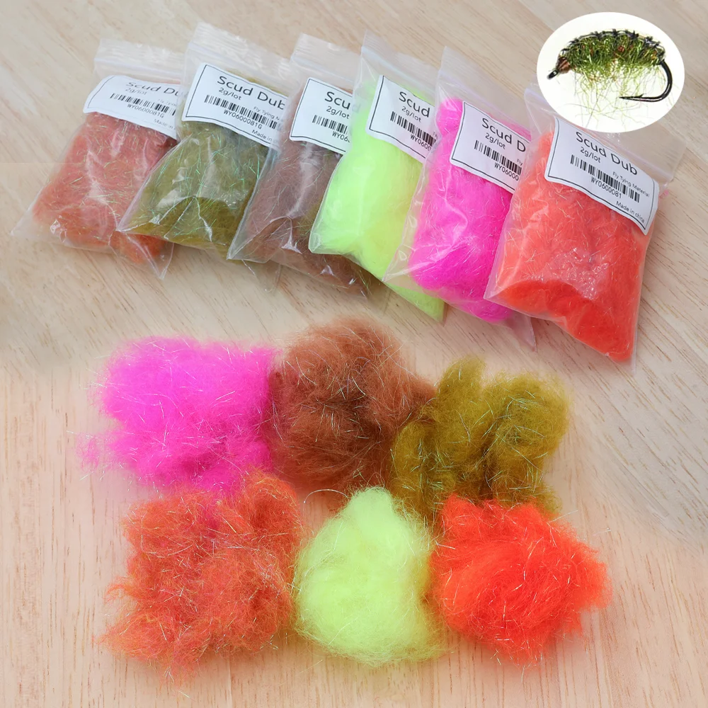 2 Packungen 2g Flash Scud Dub Wing Thorax Dubbing Faser Fliegenbindematerial für Scud Nymphen Garnelen Streamer Forellen Barsch Angelköder