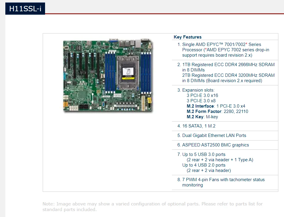 Imagem -02 - Usado Supermicro H11ssl-i Rev 2.0 para Epyc 7702p Roman Único 64 Núcleo Compatível 7551p Segunda Mão