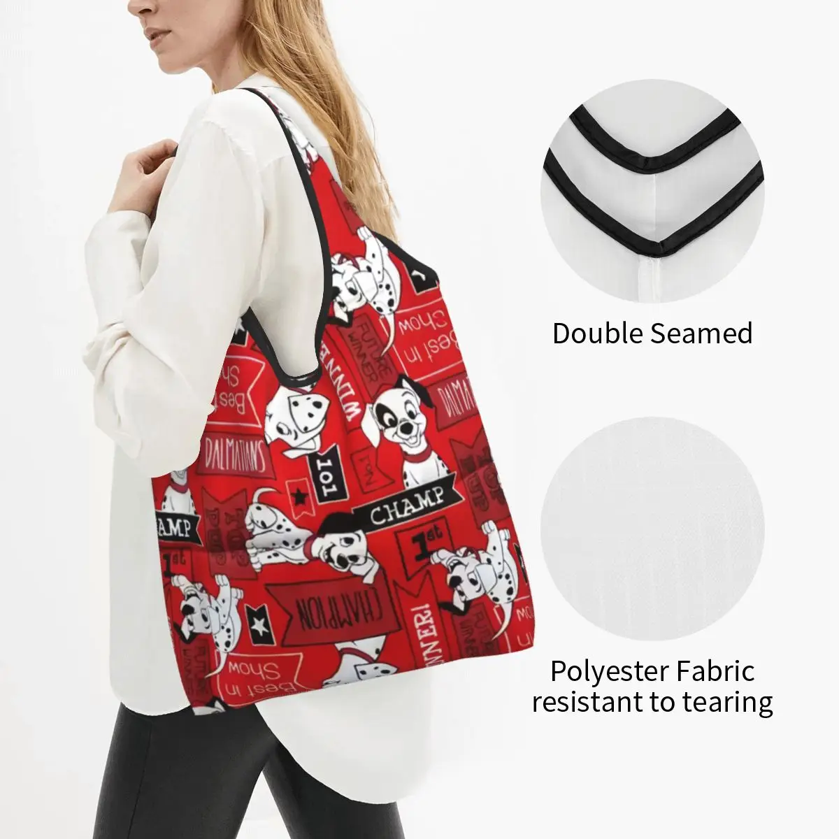 Custom Animated One Hundred And One 101 Dalmatians Grocery Shopping Bag Funny Shopper Tote Shoulder Bag Portable Films Handbag