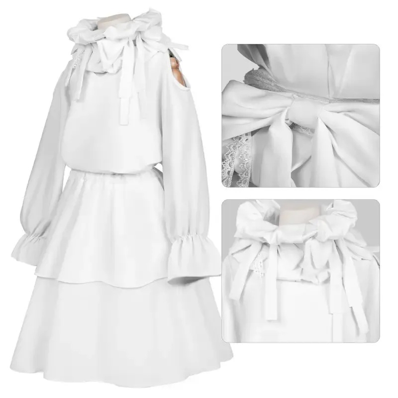 CyALIEN STAGE Young Sua أزياء تنكرية شعر مستعار فستان أبيض لحفلة الهالوين امرأة لطيفة سوداء الطبقات شعر مستعار أخضر متدرج