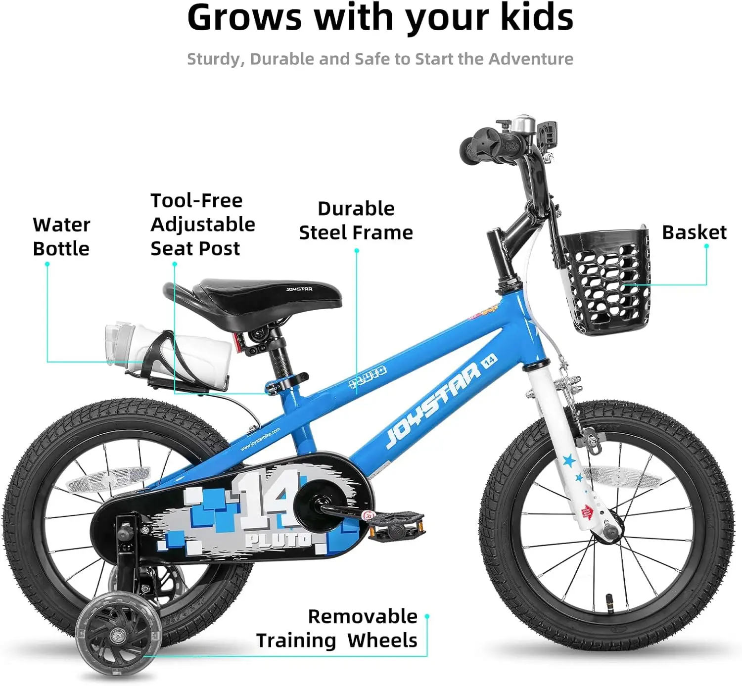 Vélo pour enfants avec roues d'entraînement lumineuses, vélos pour enfants, 14 pouces, garçons et filles, âgés de 3 à 12 ans