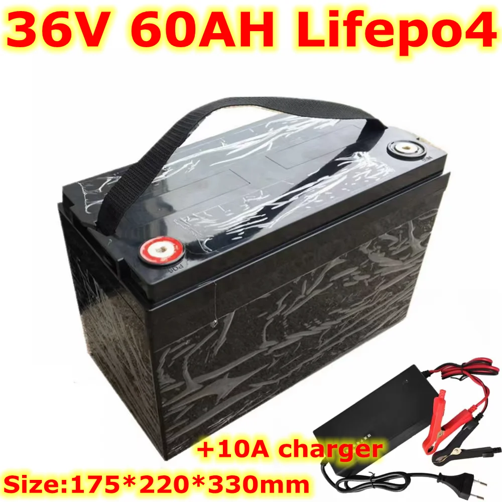 

waterproof 36V 60AH Lifepo4 battery with BMS for 3000w 1500W scooter bike Tricycle Solar backup power golf cart +10A charger