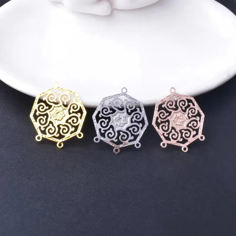 10pcs Filigree Jelwery Connector Stainless steel the Eight Diagrams Shape Ear Pendant DIY Jewelry Earring Accessories