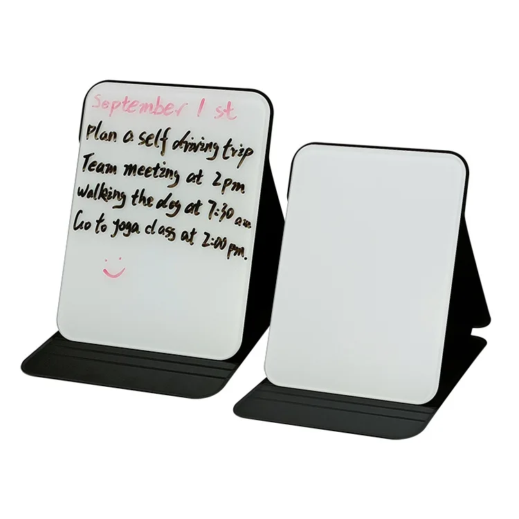 1PC PU Shell Tempered Glass Desktop Small Whiteboard Folding Portable Desktop Office Message Erasable Note Board