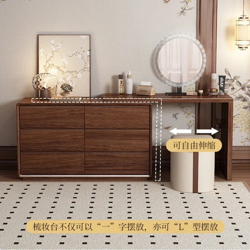 chest integrated dresser bedroom modern simple solid wood retractable cosmetic table small apartment