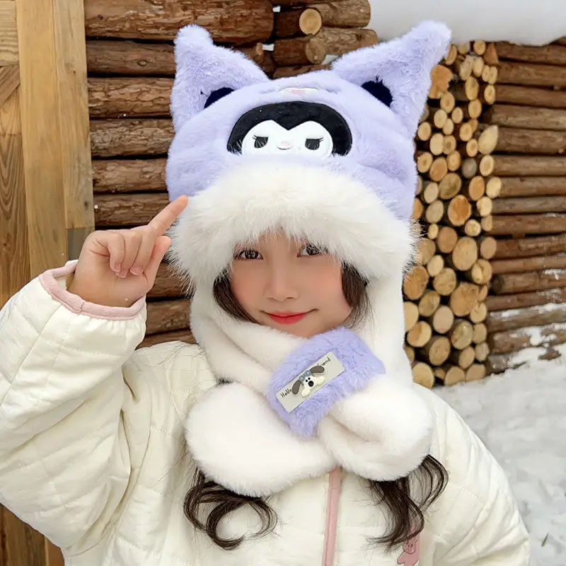 Kawaii Kulomi ma mélodie cannelle Pochacco Sanrio étudiant mignon dessin animé en peluche chapeau chaud enfants écharpe extérieure chapeau cadeau pour les enfants