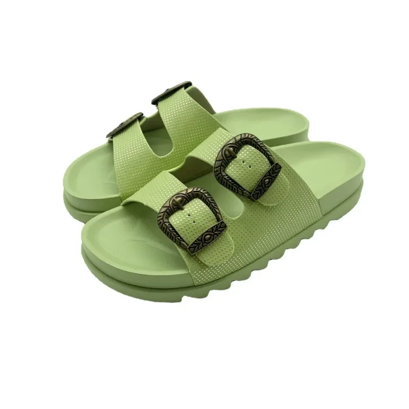 2023 Double Strap Buckles Platform Wedges Fashion Summer Metal Buckle Slippers Hot Women's Sandal For Comfy Black Shoes