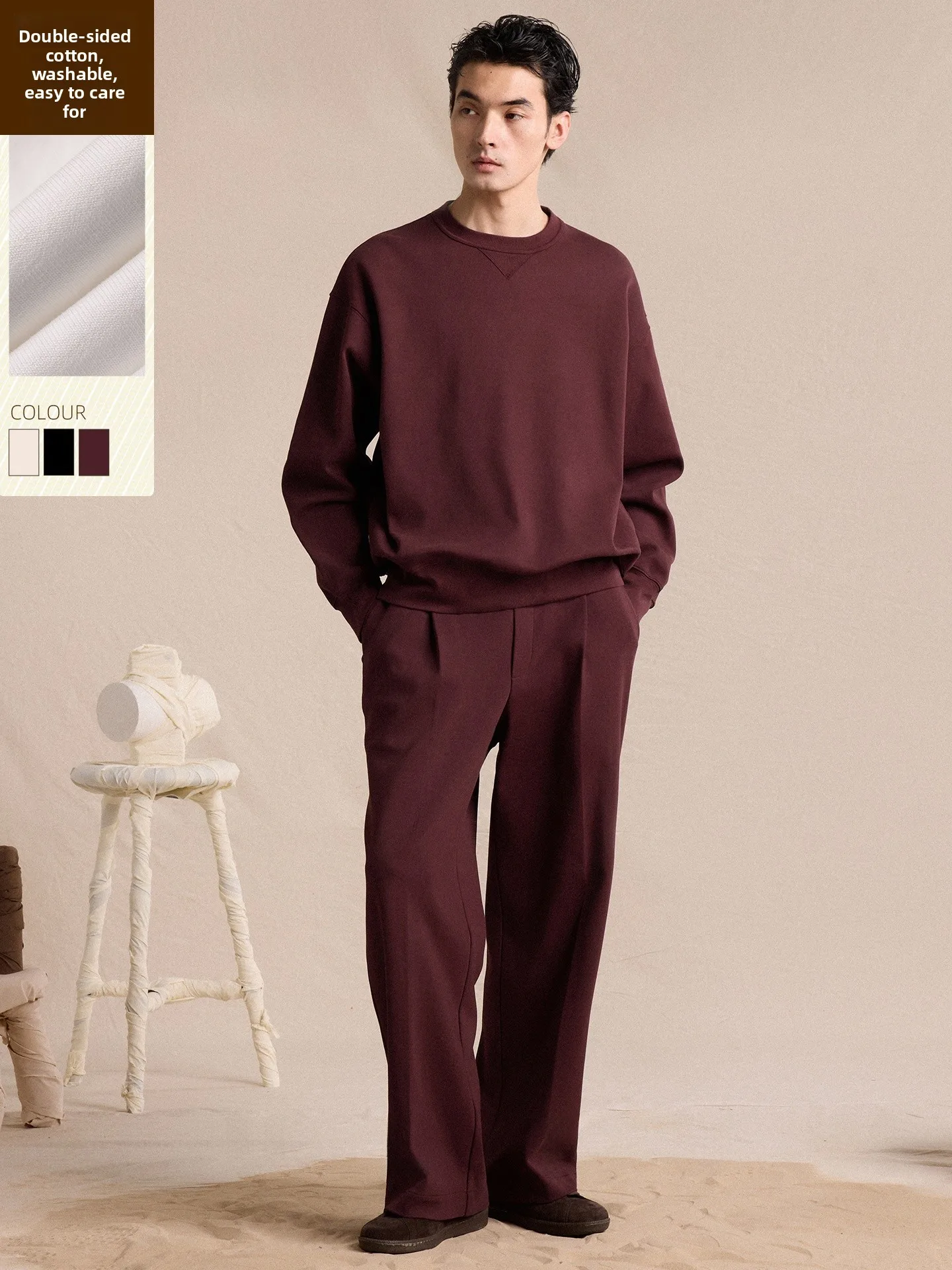 

Cultum ex Loose Fit Cotton Sweatirt Double-Sided 00% round Ne Casual Sle Spring Collection Comfortable Breathable