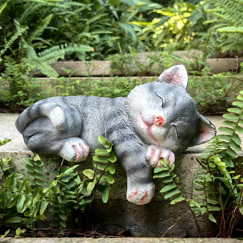 Lazy Kitten Garden Statue Windowsill Decoration with Relaxing Pose Creative Tabletop Ornament for Yard Flower Shelf Accent Piece