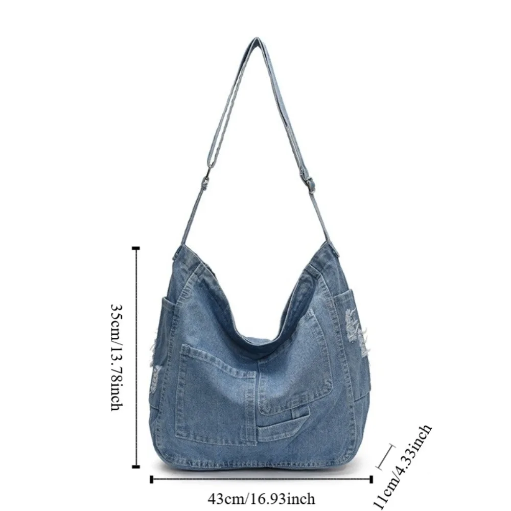 Trendy Vintage Denim Umhängetasche Vielseitig Große Kapazität Hobo Sling Tasche Zipper Cross Body Satchel Taschen Frauen Männer