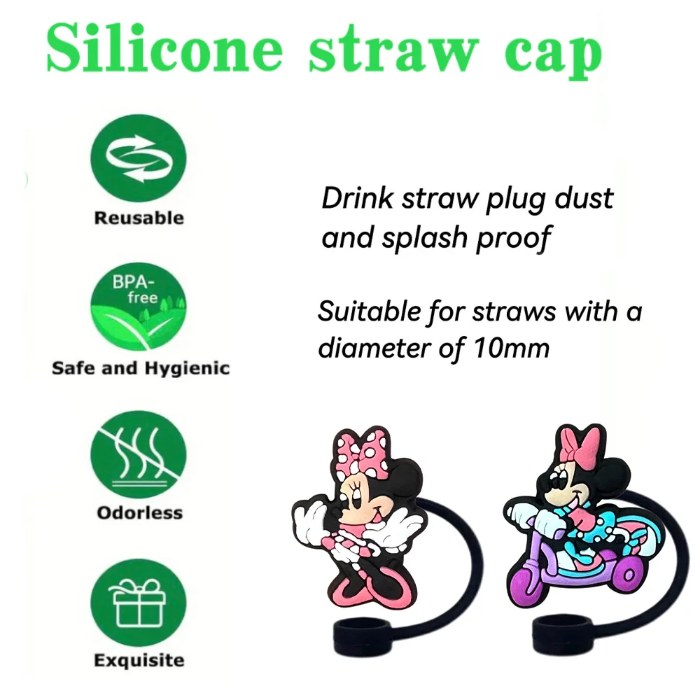 MINISO Mickey Straw Cover Cap Cartoon 10MM Drink Straw Plug Reusable Drinking Fit Cup Accessories Straw Cap Charms Pendant gift