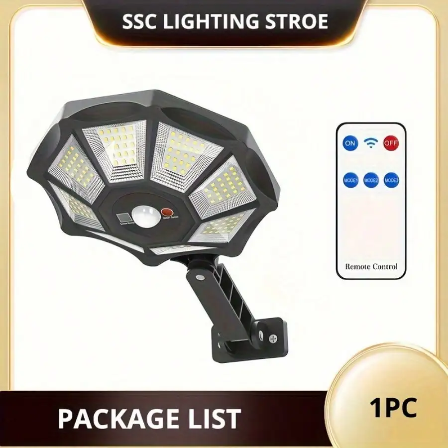 168 LED Solar Street Lamp - Motion Sensor, 3 Modes, Remote, ABS Metal, 18650 Battery, Garden/Patio/Pathway Lighting