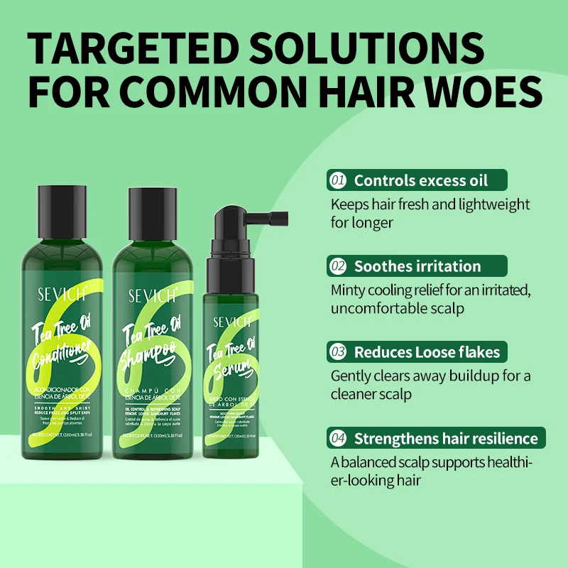 Tea Tree Essence Shampoo Hair Conditioner Set Deep Cleaning Moisturizing Scalp Strengthening Nourish Shiny Anti Hair Loss Care