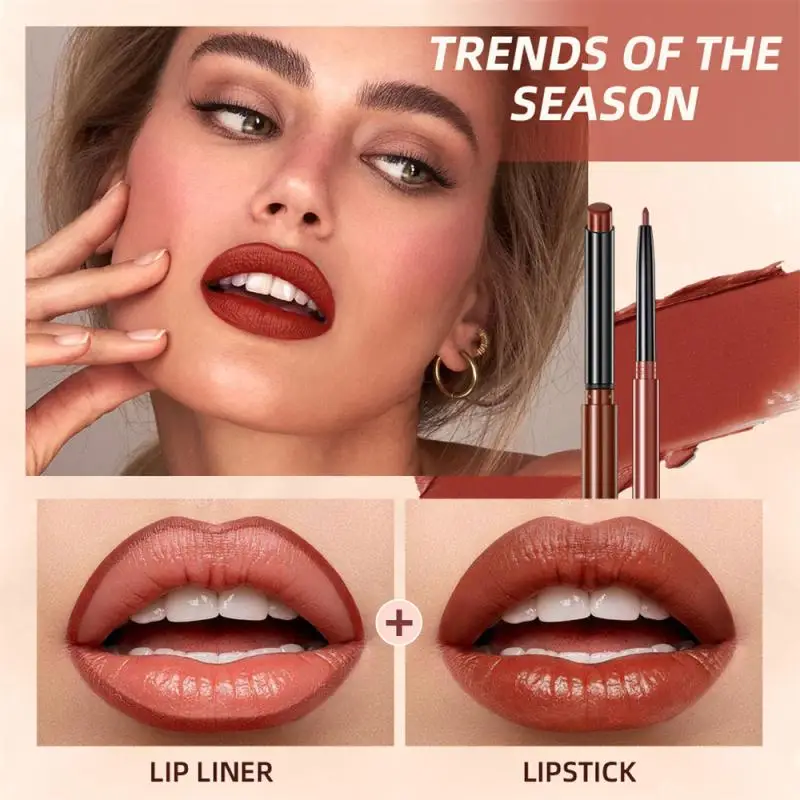 2023 Nieuwe Matte Lippenstift Pen Langdurige Lipliner Lip Potlood Waterdichte Lip Liner Contour Sexy Rode Lip Make-Up Set Voor Vrouwen