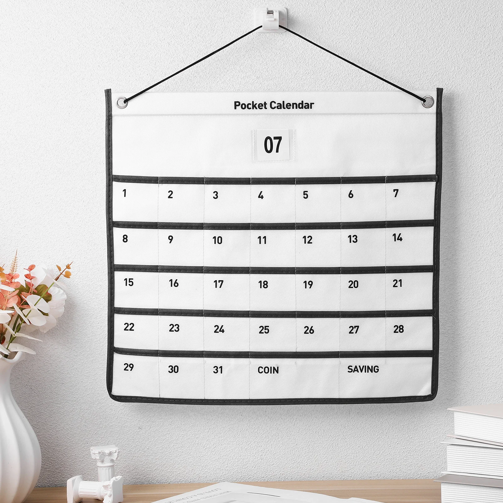 

1 Month Calendar Hanging Pocket Non-Woven Storage Pouch for Home Office Wall Organizer Keeps Medications Cards Neat Calendar