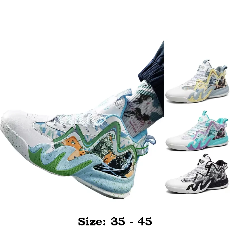 

Высококачественная повседневная кожаная спортивная обувь с принтом для мужчин, новинка 2025 года, размер 35, 36, 45, уличные баскетбольные кроссовки, белые кроссовки