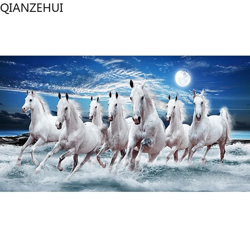 

DIY full Diamond Embroidery,Round Diamond 5D Animal White Horse Scenery Living room decoration rhinestone Diamond painting