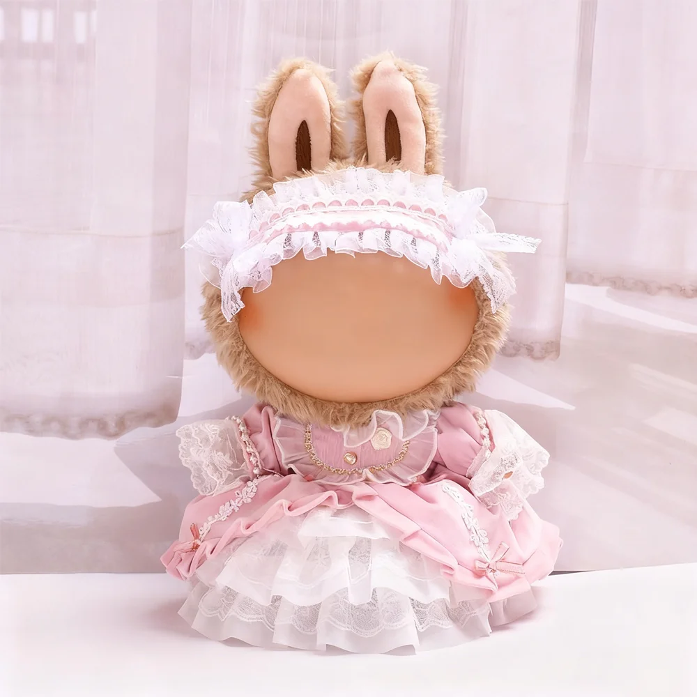 ชุดเสื้อผ้าตุ๊กตาขนาด 38 ซม. ชุดคริสต์มาสขนาดเล็กน่ารักสำหรับตุ๊กตา Labubu พร้อมเครื่องประดับศีรษะ ชุดเปลี่ยน DIY