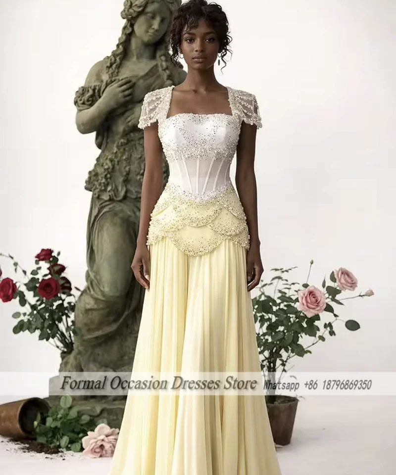 Formelle Abendkleider in A-Linie mit Flügelärmeln, Perlen und Perlenstickerei, Hochzeitsgastkleid für Damen, Ballkleider, Vestido de Festa, maßgeschneidert