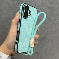 Hand Wrist Strap Silicone Leather Snow Mountain Pattern Phone Case for iPhone 16 15 14 13 12 Pro Max Plus 11 Lanyard Soft Cover