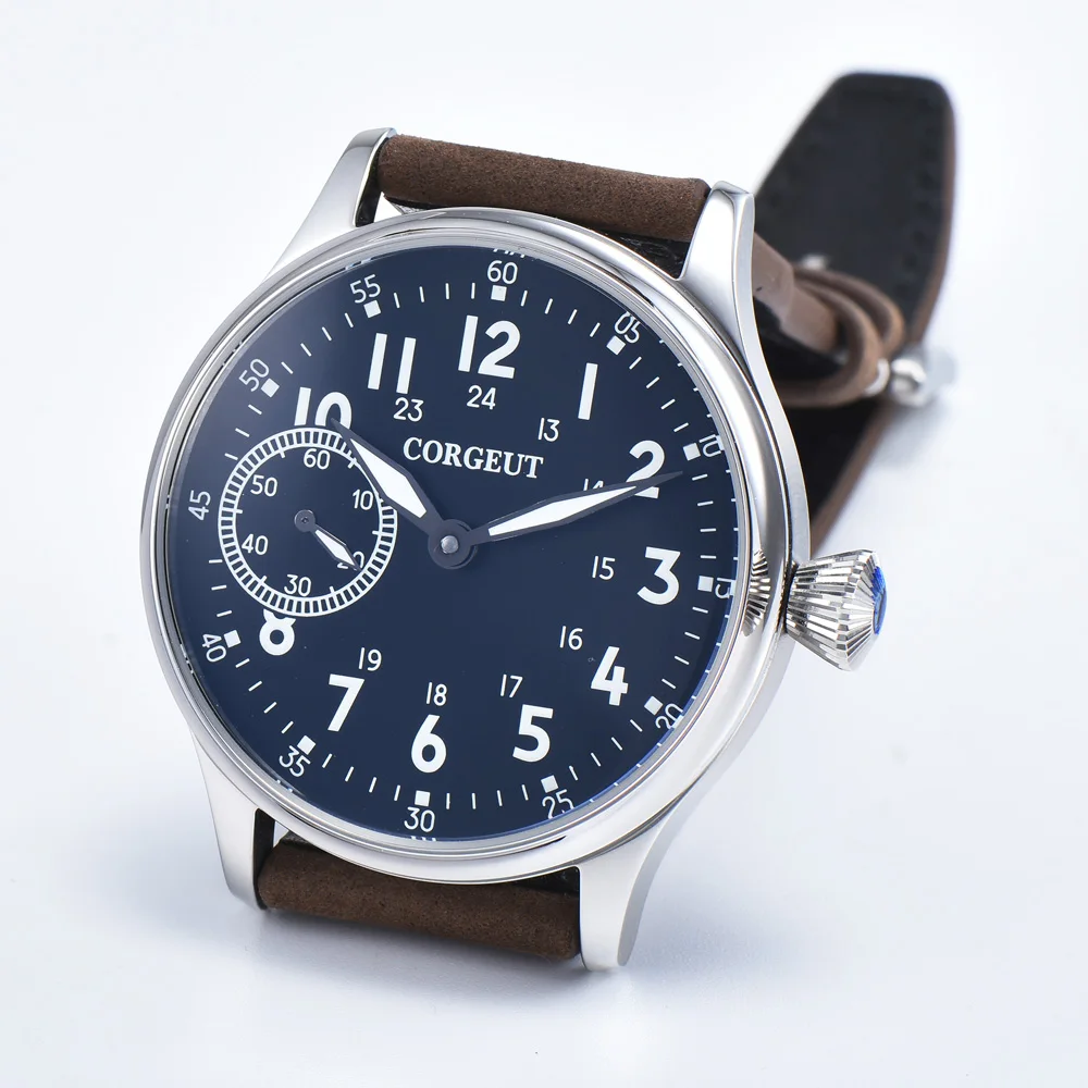 Corgeut 44mm 17 jóias st3600 relógio mecânico masculino logotipo personalizado mão enrolamento gaivota 6497 movimento relógios de pulso masculinos