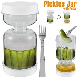 Pickles Jar Wet And Dry Separation Pickle Container with Forks Leakproof Airtight Food Containers Kitchen Juice Separator Tool