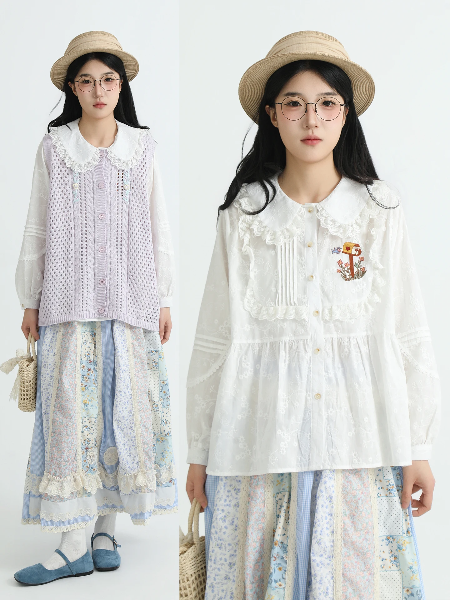 

Женская блузка Boeren Doll с вышивкой и кружевными вставками, весенняя, художественная, из хлопка, с длинным рукавом, на пуговицах, повседневная