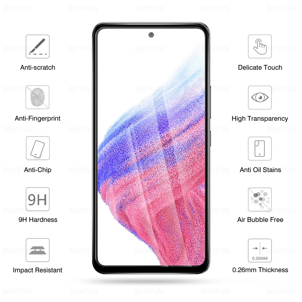 2PCS Full Cover Tempered Glass For Samsung Galaxy A53 5G 6.5" Screen Protector For Samsung A53 Samsun A53 Protective Film Cover