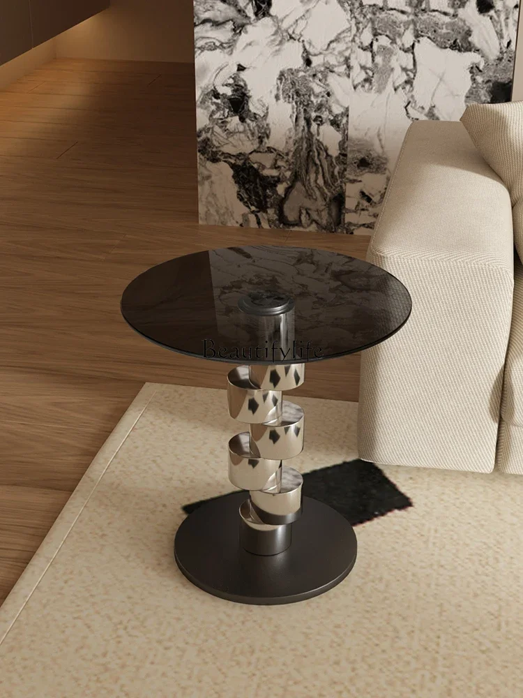 حافة أريكة زجاجية بسيطة من LXMedival، حافة من الفولاذ المقاوم للصدأ لغرفة المعيشة، فاخرة خفيفة وإحساس راقي #5