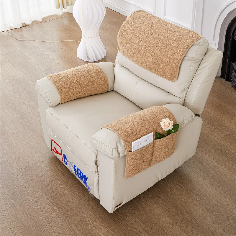3pcs/set Solid Color Warm Sofa Cover Couch Cushion Dustproof Armrest Backrest Mat With Storage Pocket Home Decor