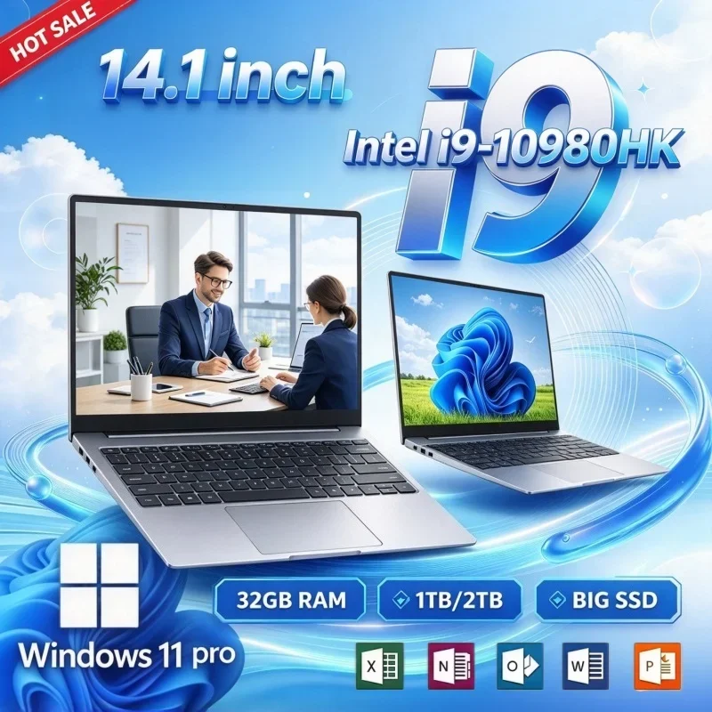Laptop Lightweight Intel i9-10980HK Ultra-thin Portable 2026 Laptop Windows11 1/2TB Large SSD 14.1 Inch 16GB/32GB RAM