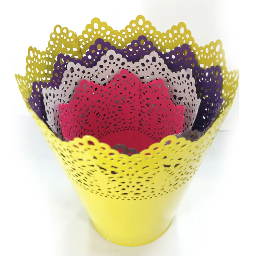 Large Solid Color Hollow Floral Iron Vase Stackable Stable Home Office Garden Balcony Decorative Trash Can Makeup Holder
