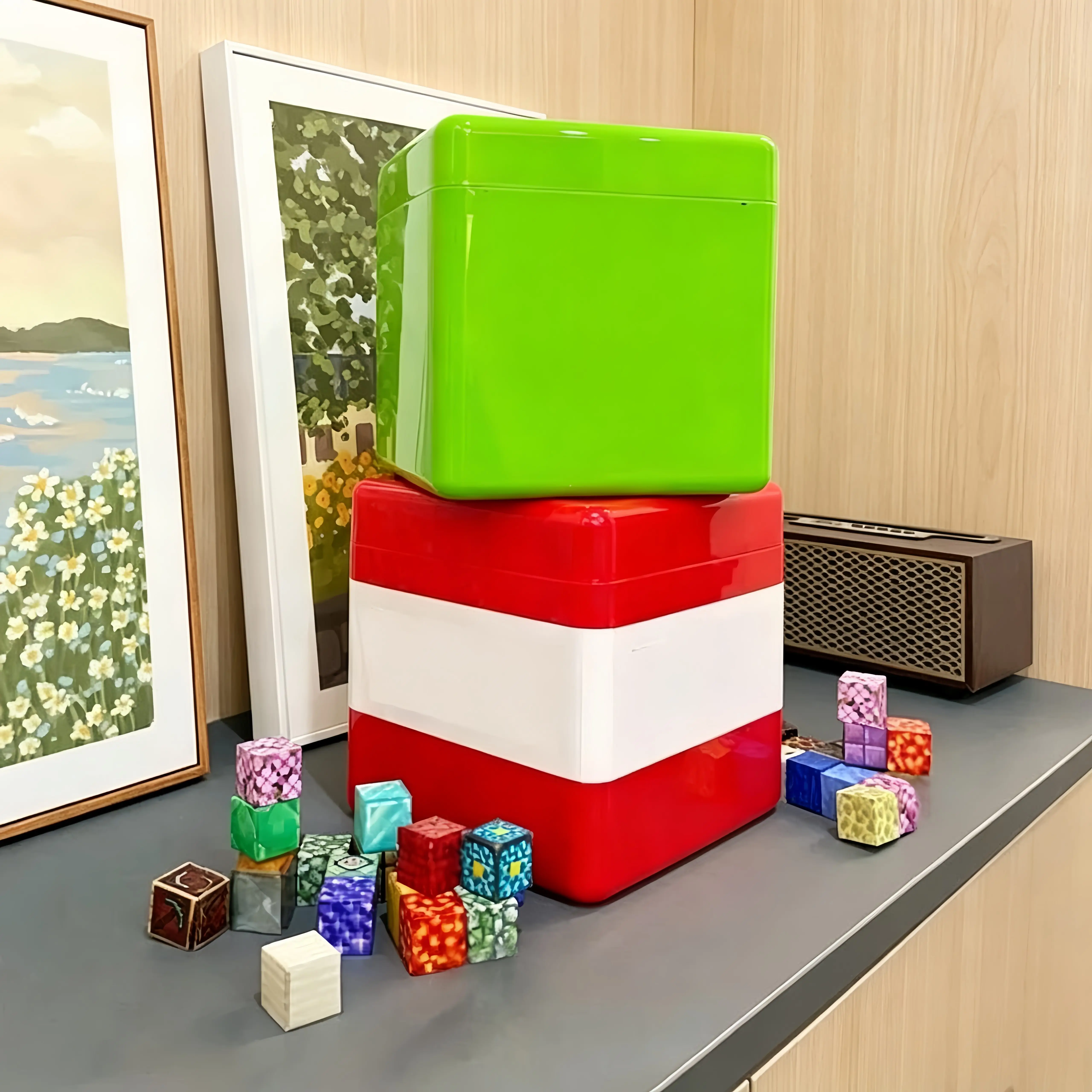 Magnetic Block Desktop Organizer Dust Proof Plastic Storage Bucket Multifunctional Toy Snack Container Home Collection Box Gift