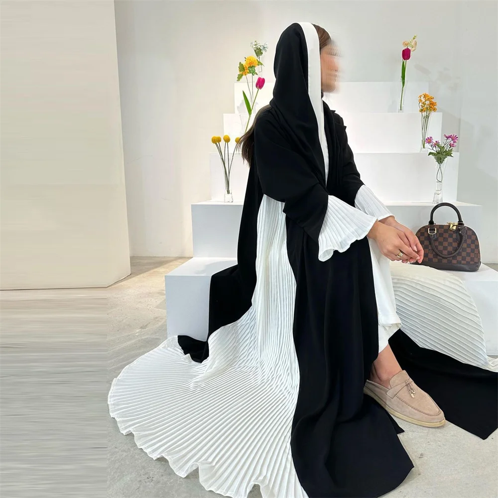 2024 New Flower Linen Open Abaya Dubai Muslim Women Coat Türkiye Elegant Cardigan Gown Arabic Modest Black Dress Islam Clothing