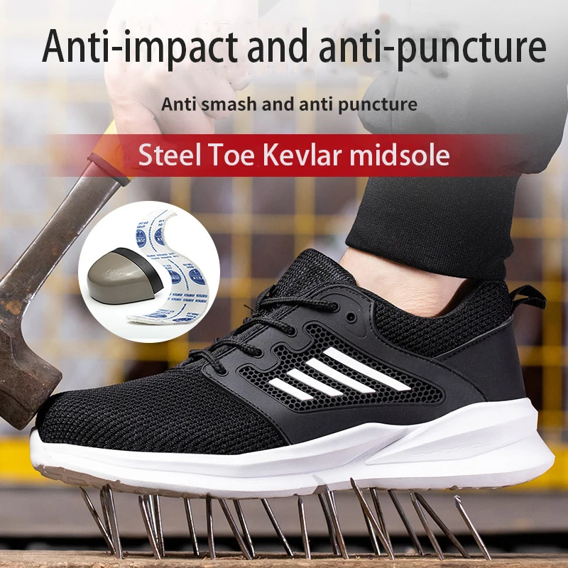 Chaussures de sécurité de travail pour hommes, baskets de travail légères et indestructibles, chaussures de sécurité à bout en acier, bottes de protection de sécurité noires Size36-46