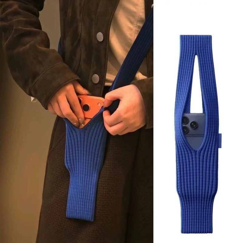 Bolsa de armazenamento de telefone, estilo cachecol pendurado no pescoço mini bolsa de celular, bolsa de ombro crossbody de malha feminina, bolsa de cintura leve masculina