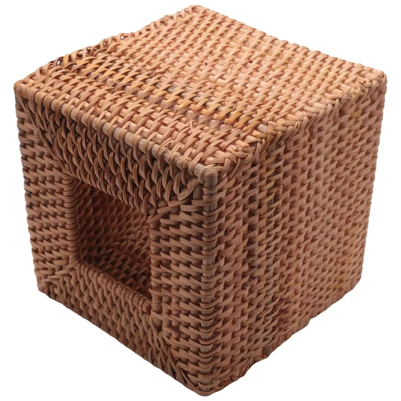 3X Square Rattan Tissue Box Cover, Hand Woven Wicker Tissue Holder, 5.7 X 5.7 X 5.7 Inches, Wood Color