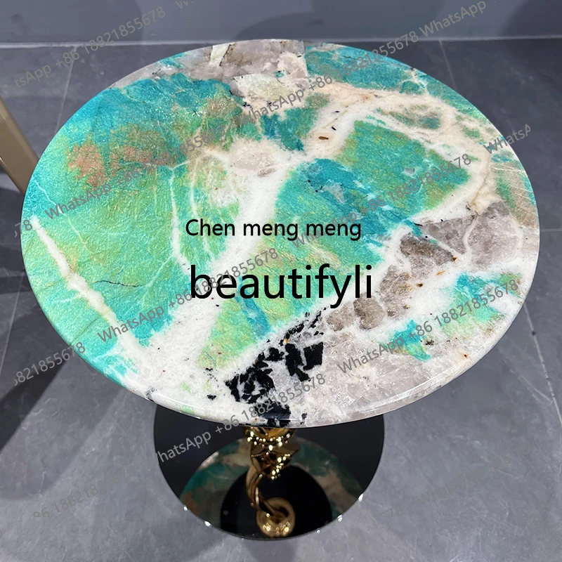 HGreen 천연 고급석 소형 사이드 테이블 모던 미니멀리스트 거실 소파 코너 테이블 원형 테이블