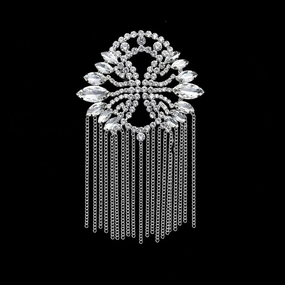 Rhinestone Shoulder Epaulets Sparkly AB Crystal Fringe Shoulder Ornament Exaggerated Lightweight Rhinestone Epaulets